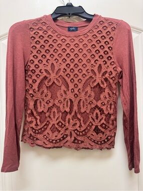 Daytrip Lace Front Long Sleeve Top - Dusty Rose